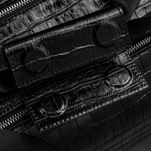 Echtes Leder Schwarz Croco, Kroko, Krokodil, Reisetasche, Weekender, Umhängetasche, Crossbodytasche, Laptoptasche, Notebooktasche, Macbooktasche, Sporttasche