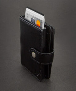 Echtleder Schwarz, Wildleder, Smartwallet, Slimwallet, Kartenhalter, Cardholder, Münzfach, Mechanismus