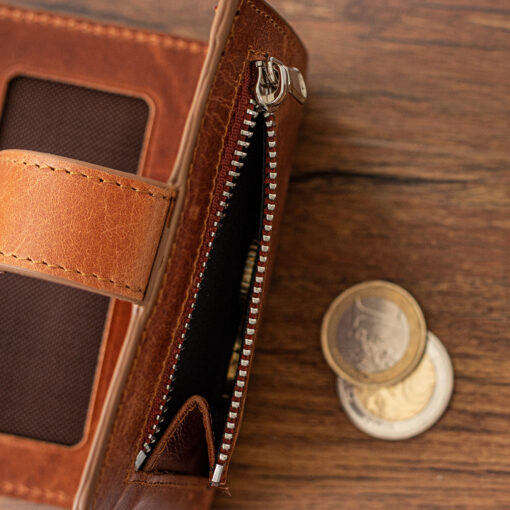 Echtleder Braun, Hellbraun, Taba, Naturleder, Wildleder, Smartwallet, Slimwallet, Kartenhalter, Cardholder, Münzfach, Mechanismus