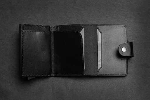 Echtleder Schwarz, Wildleder, Smartwallet, Slimwallet, Kartenhalter, Cardholder, Münzfach, Mechanismus