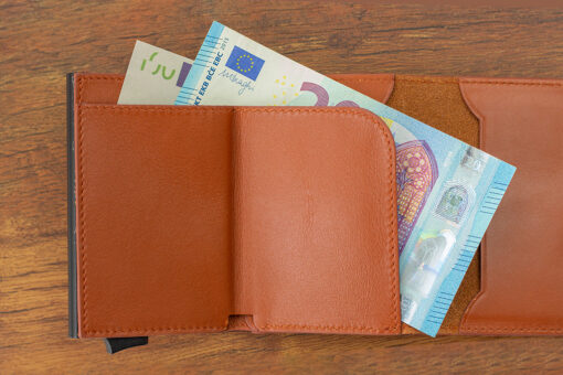 Echtleder Braun, Hellbraun, Taba, Naturleder, Wildleder, Smartwallet, Slimwallet, Kartenhalter, Cardholder, Münzfach, Mechanismus