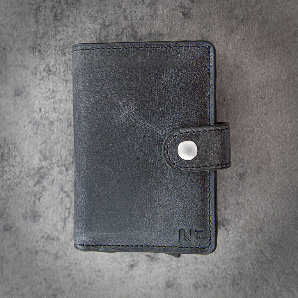 Echtleder Grau, Anthrazit, Naturleder, Wildleder, Smartwallet, Slimwallet, Kartenhalter, Cardholder, Mechanismus